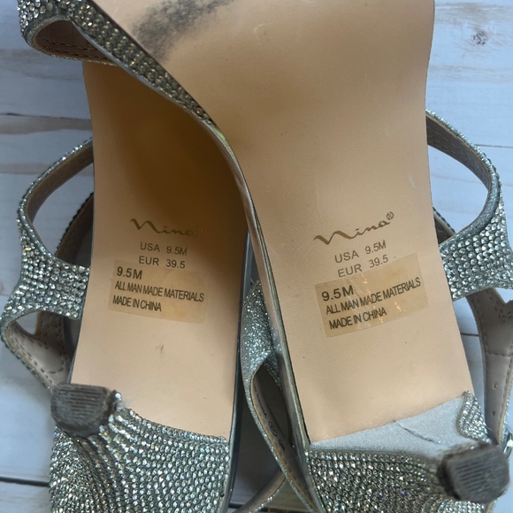 Nina “Nerice” Silver Crystal Mid Heel Sandals – Women’s size 9.5 - Picture 11 of 11